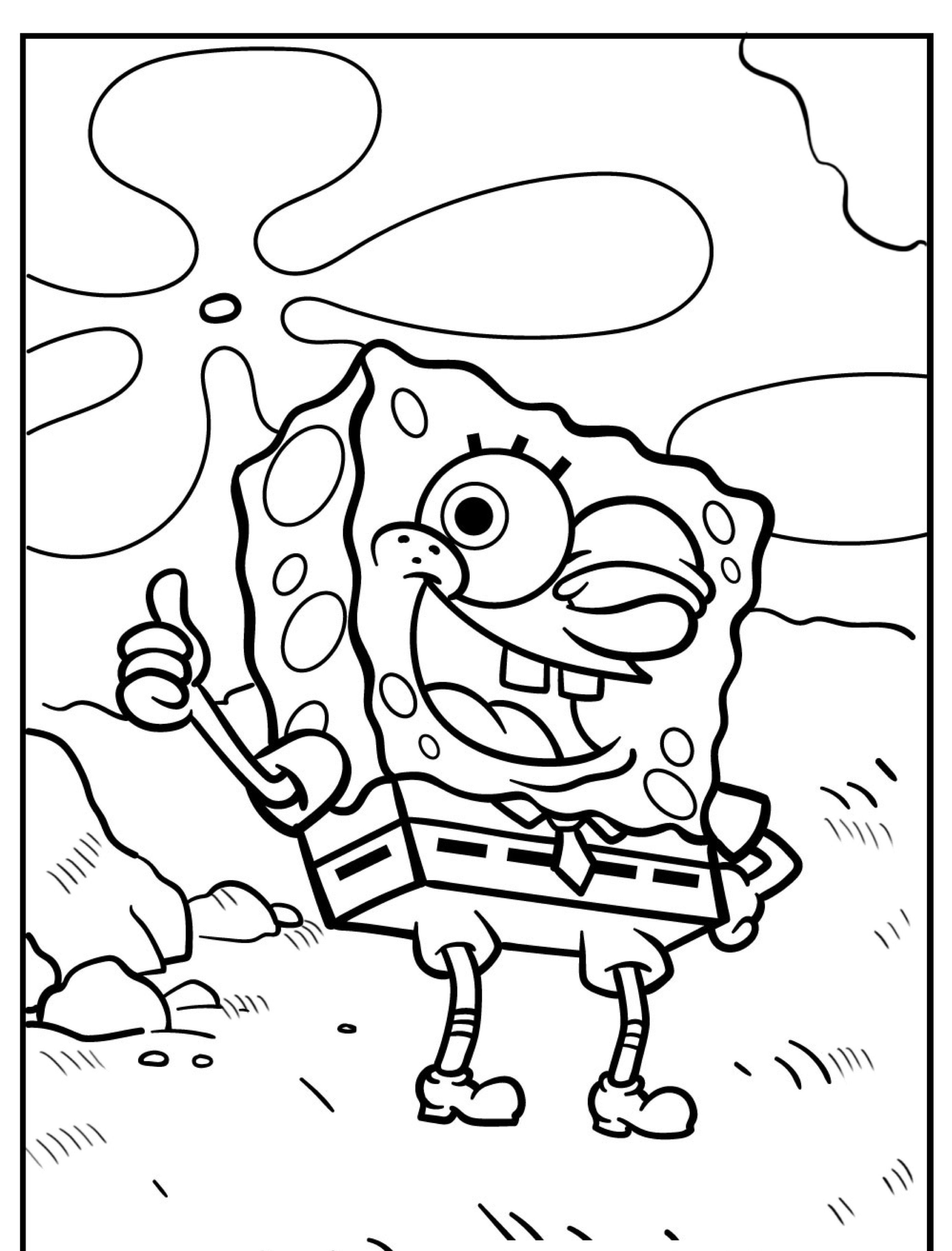 Desenho para colorir do Bob Esponja piscando e dando joia.