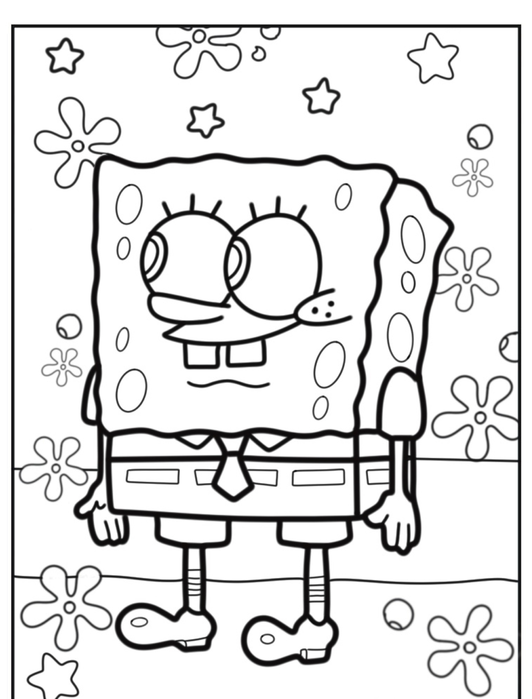 Desenho para colorir de personagem esponja no fundo do mar.