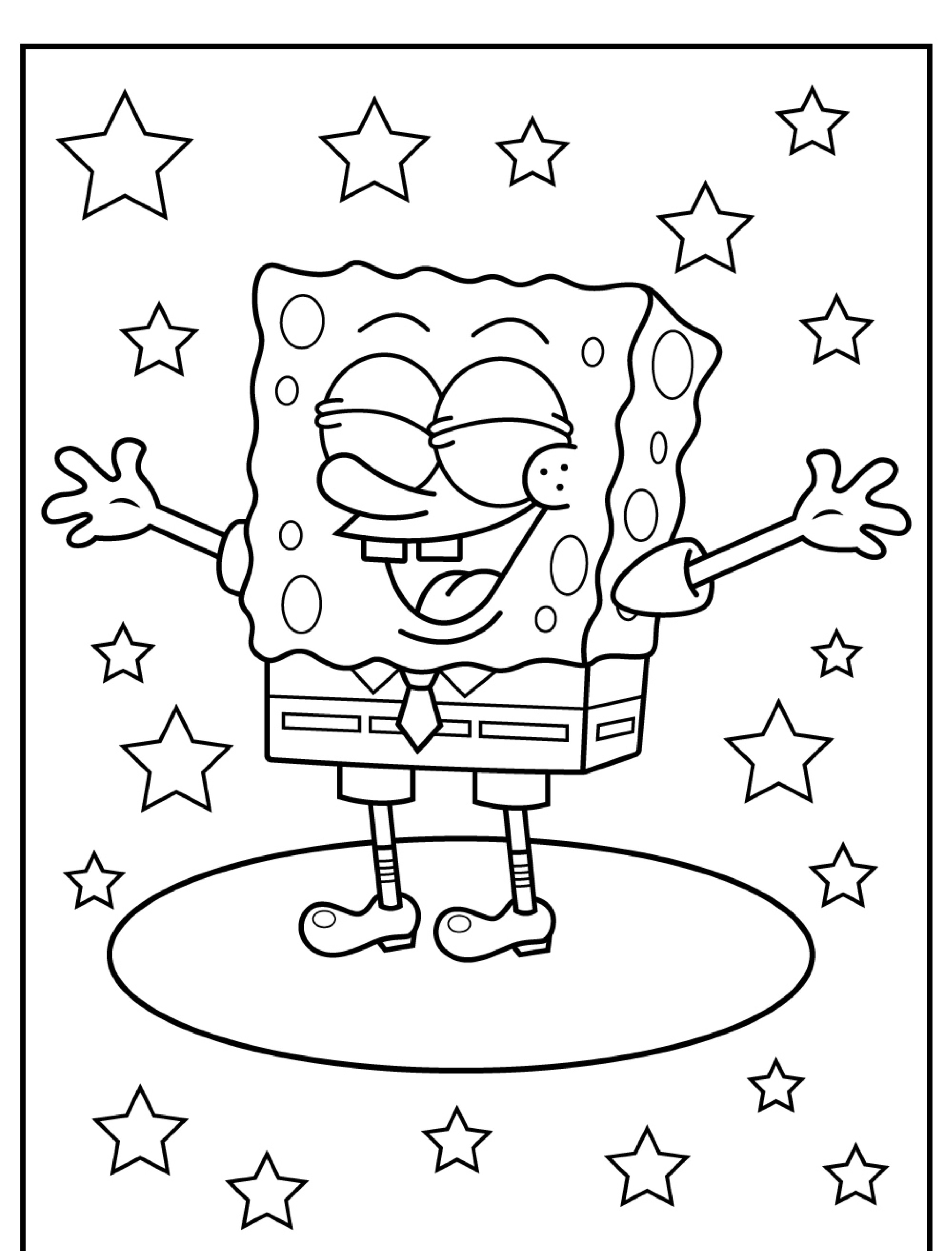 Desenho divertido de esponja do mar com estrelas para colorir.