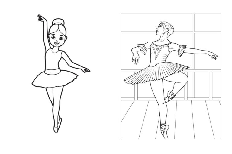 Desenho de duas bailarinas, uma sorrindo.