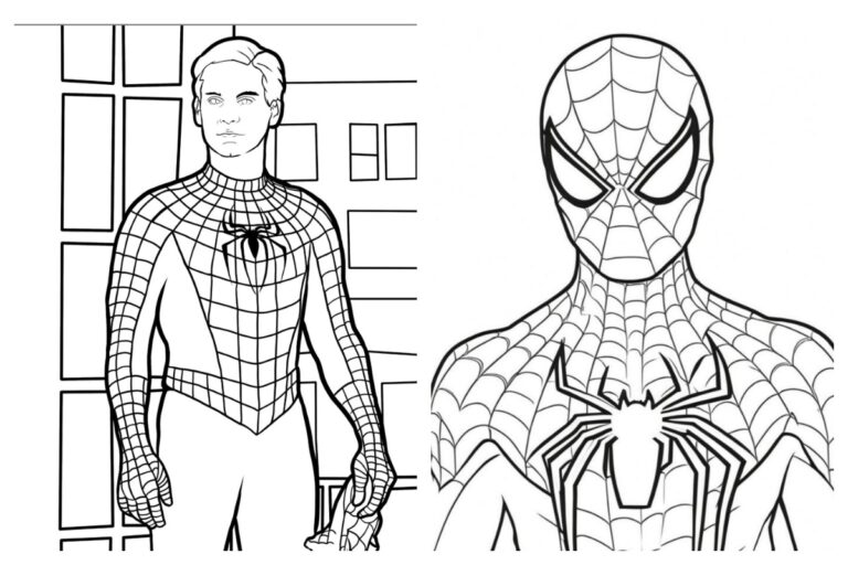 Dois desenhos em preto e branco do Homem-Aranha, um com Peter Parker sem máscara e o outro todo fantasiado.