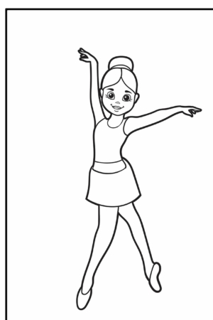 Desenho de bailarina para colorir, pose de dança graciosa.