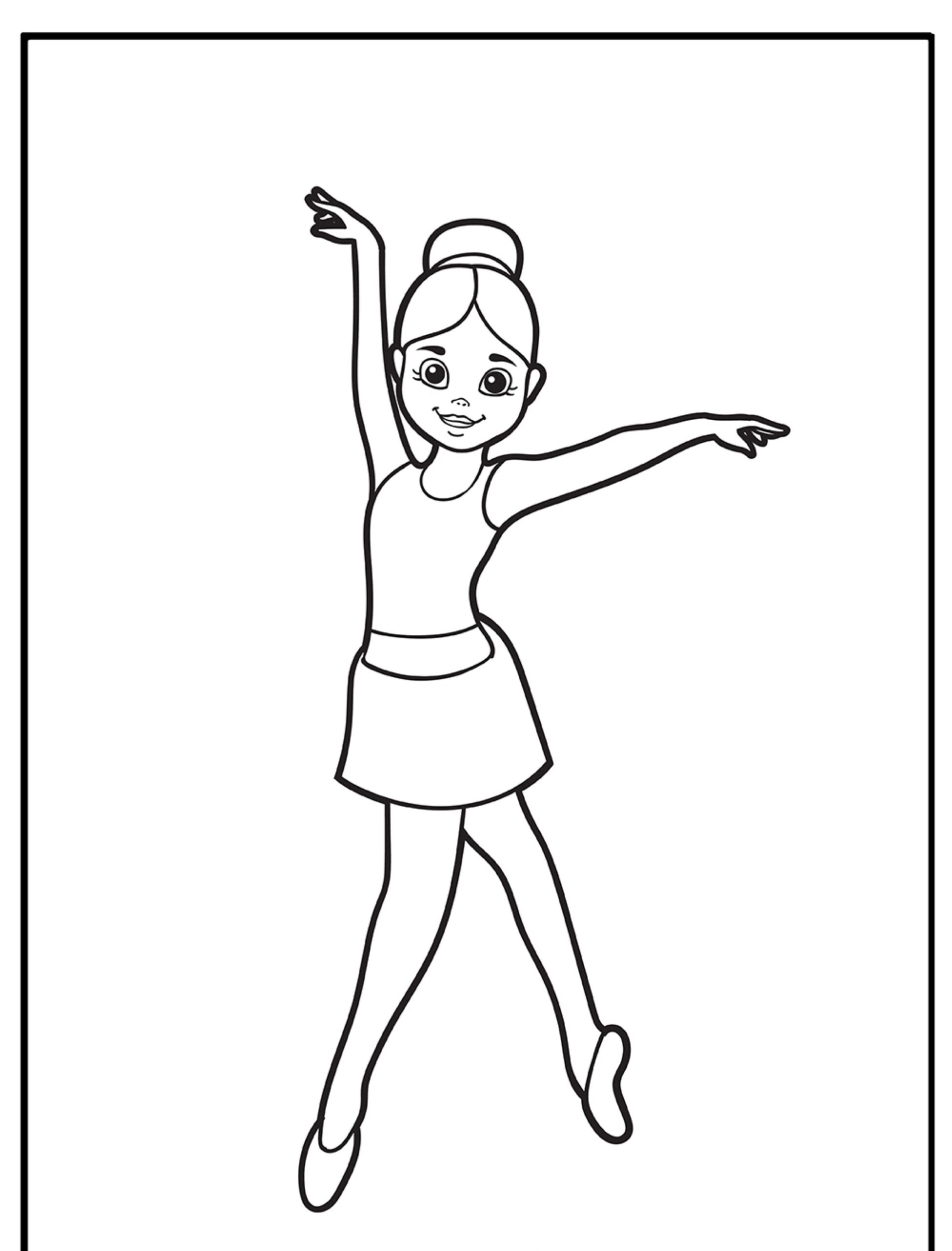 Desenho de bailarina para colorir, pose de dança graciosa.