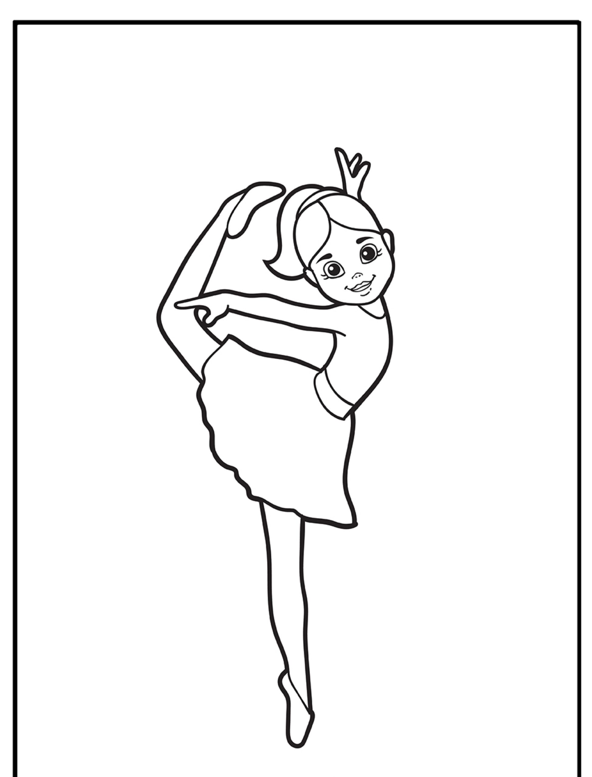 Desenho de bailarina para colorir, executando uma perna levantada.