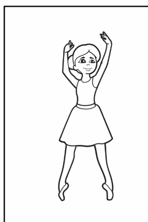 Desenho de bailarina com os braços erguidos para colorir.