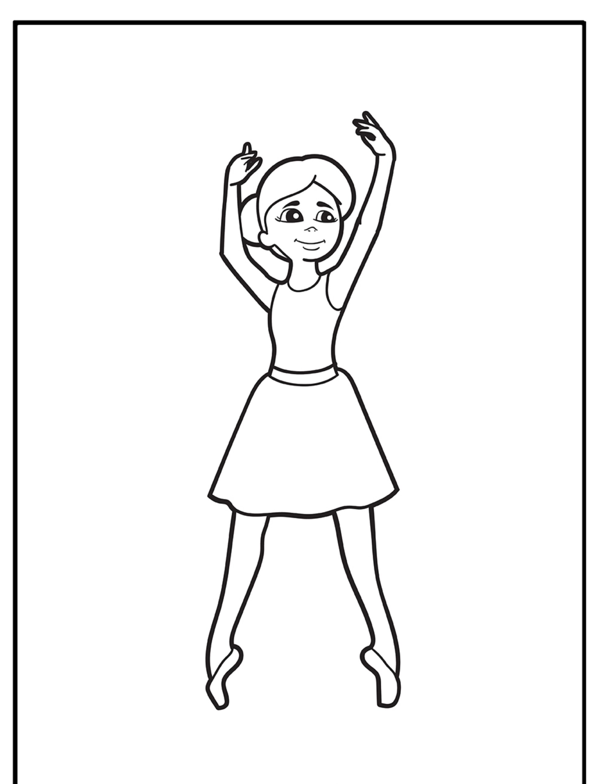 Desenho de bailarina com os braços erguidos para colorir.