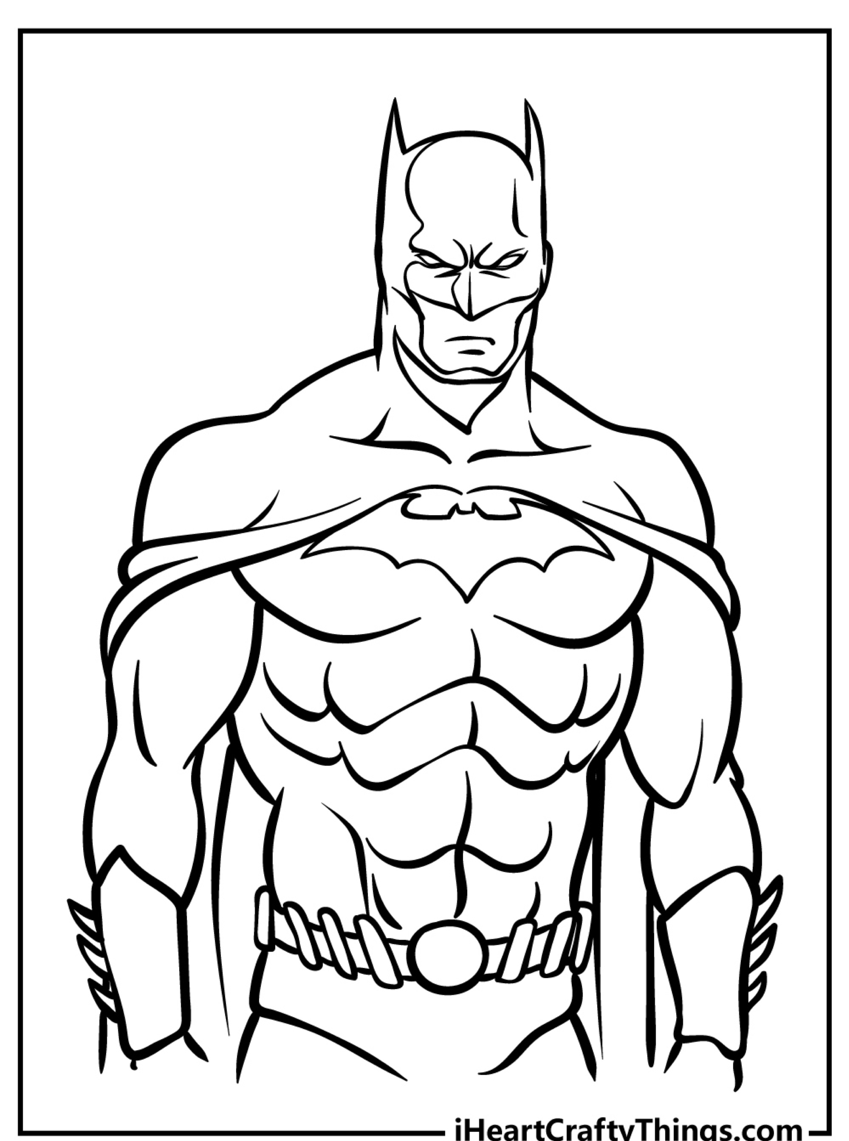 Desenho do Batman em pé com músculos definidos para colorir.