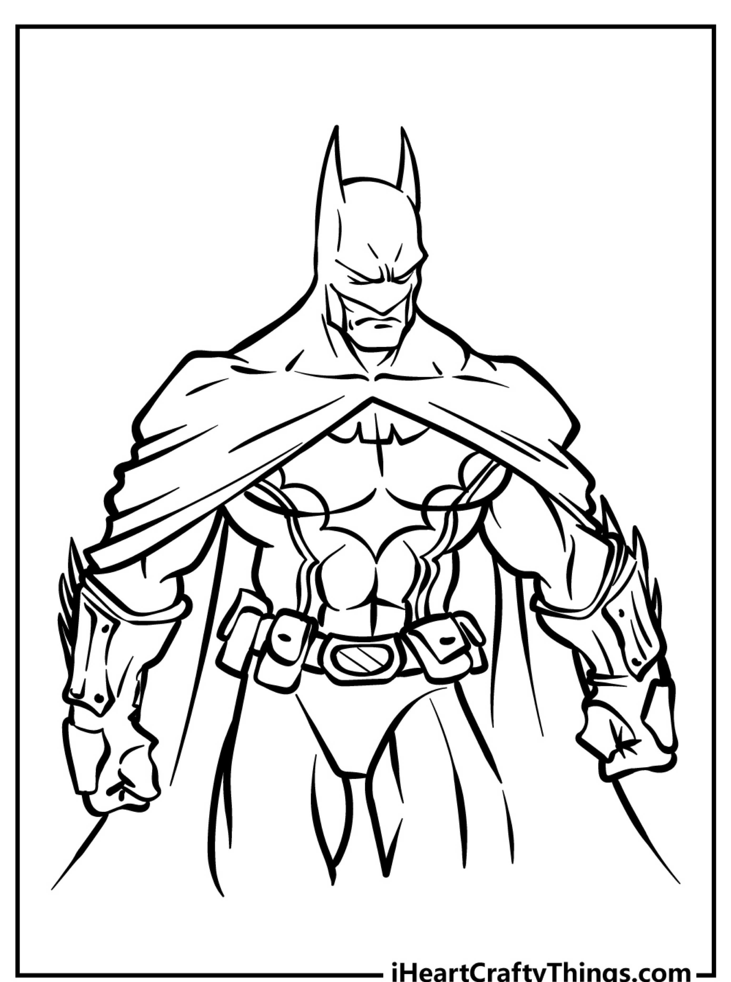 Desenho do Batman em pé pronto para colorir.