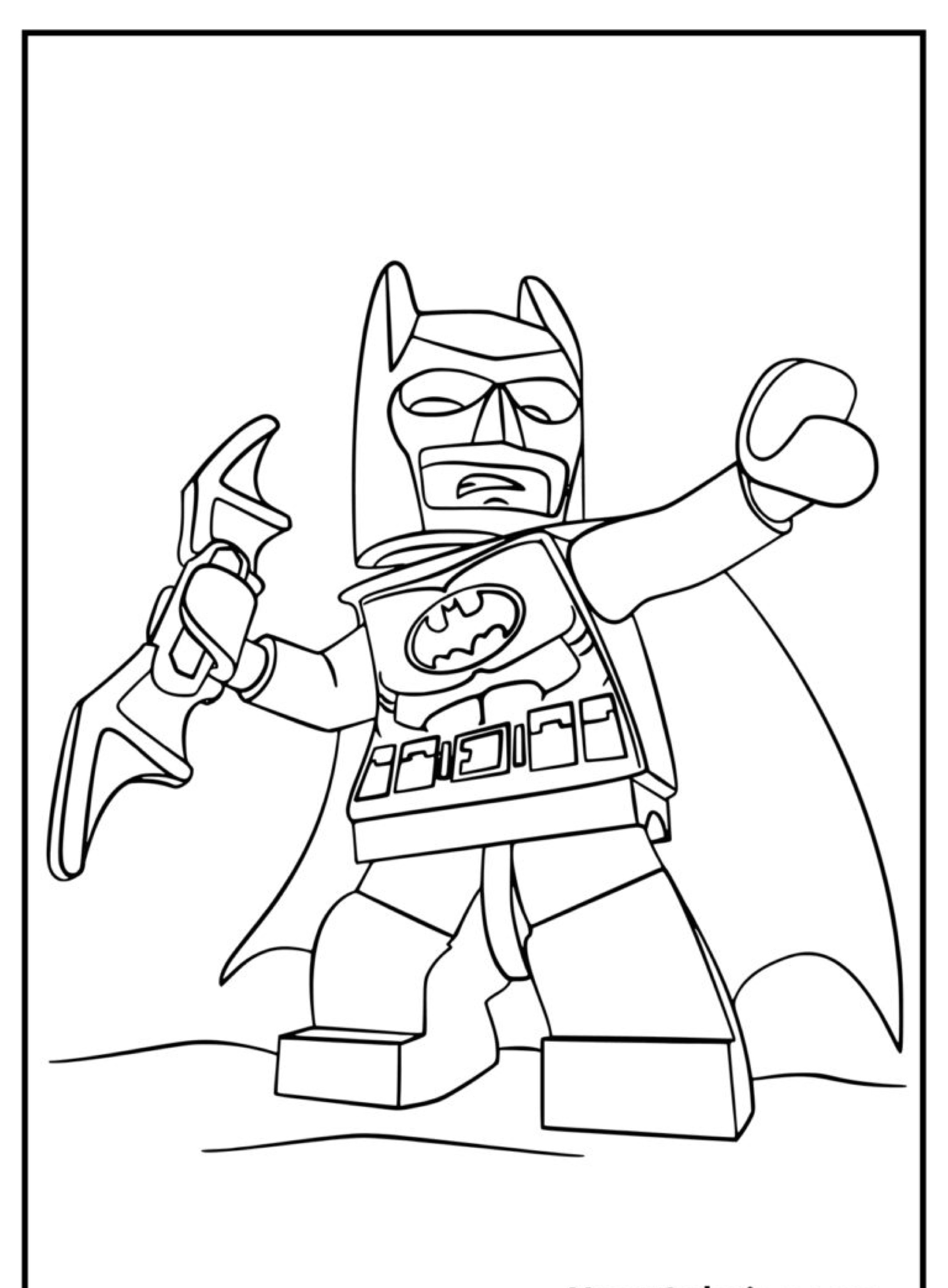 Desenho de Lego Batman com um Batarang, para colorir.