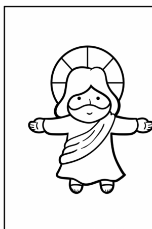 Ilustração de Jesus com auréola para colorir, estilo infantil.