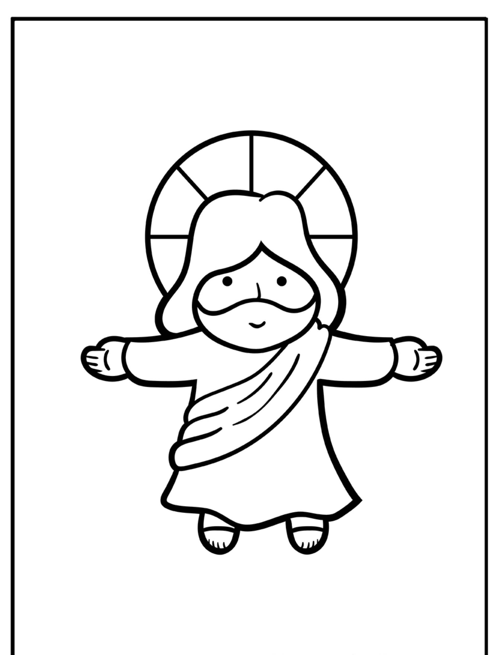 Ilustração de Jesus com auréola para colorir, estilo infantil.