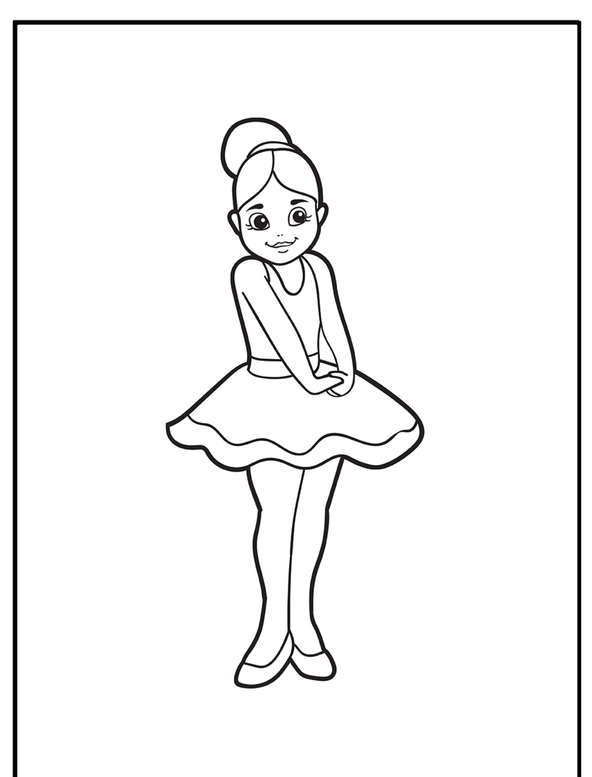 Desenho de bailarina com coque para colorir.