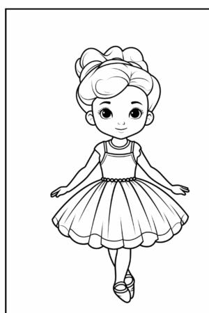 Desenho de bailarina com coque, para colorir.