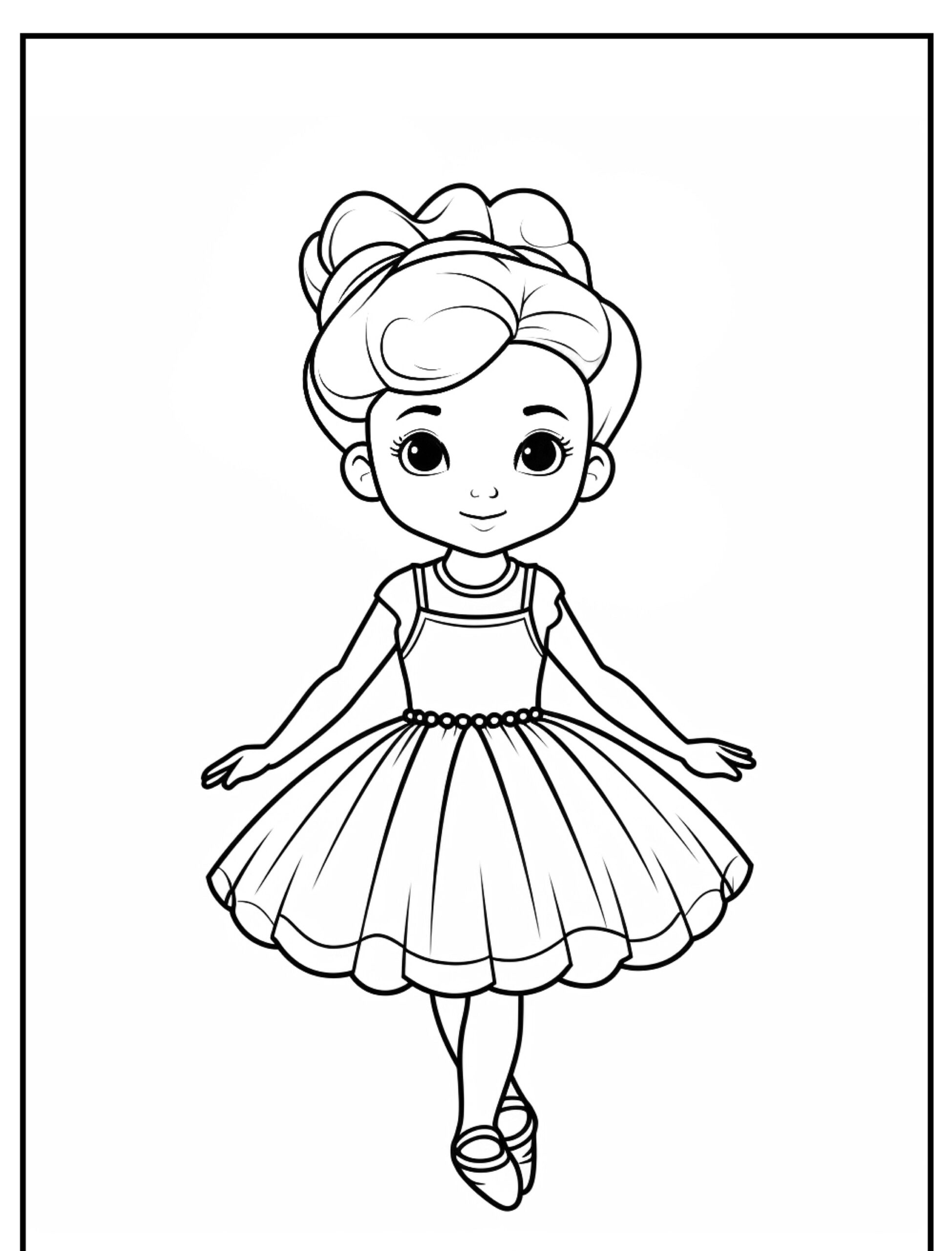 Desenho de bailarina com coque, para colorir.