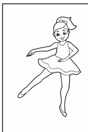 Desenho de bailarina para colorir, com vestido e rabo de cavalo.