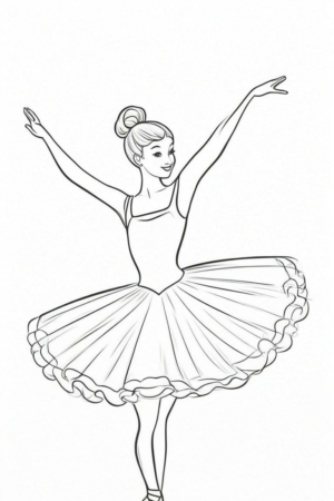 Desenho de bailarina dançando com tutu, para colorir.