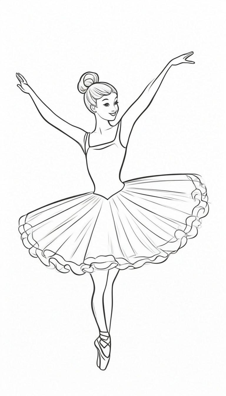 Desenho de bailarina dançando com tutu, para colorir.