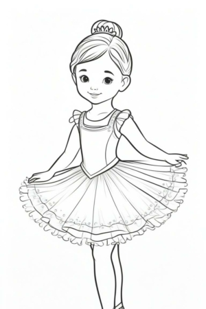 Desenho de bailarina, tutu rodado, para colorir.