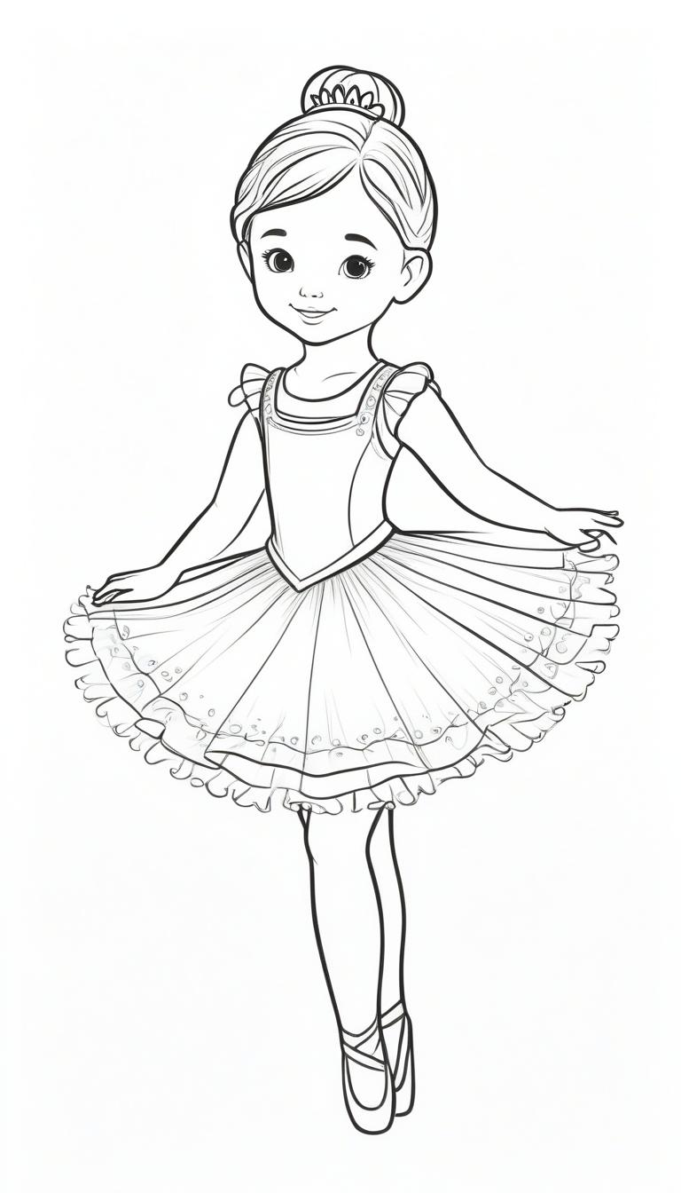 Desenho de bailarina, tutu rodado, para colorir.