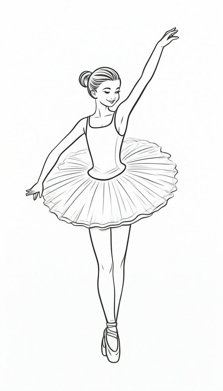 Desenho de uma bailarina com tutu, para colorir.