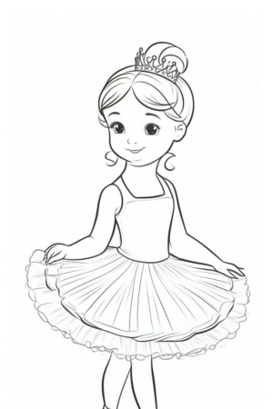 Desenho de bailarina com um tutu e tiara para colorir.