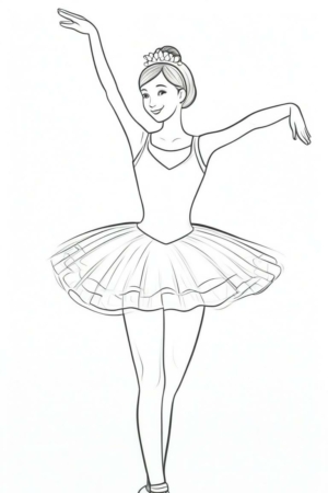 Desenho de bailarina para colorir, tutu volumoso.