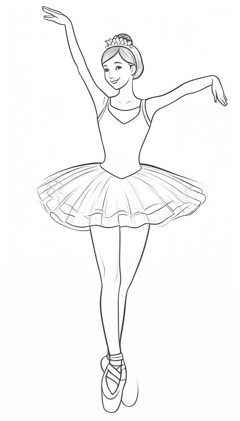 Desenho de bailarina para colorir, tutu volumoso.