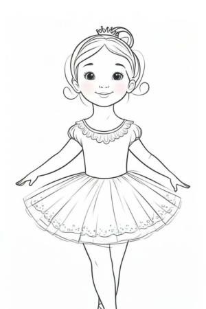 Desenho de bailarina com coroa para colorir.