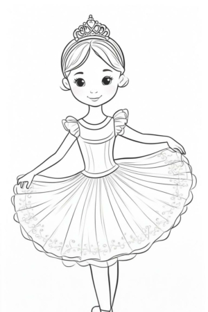 Desenho de bailarina com tiara para colorir.