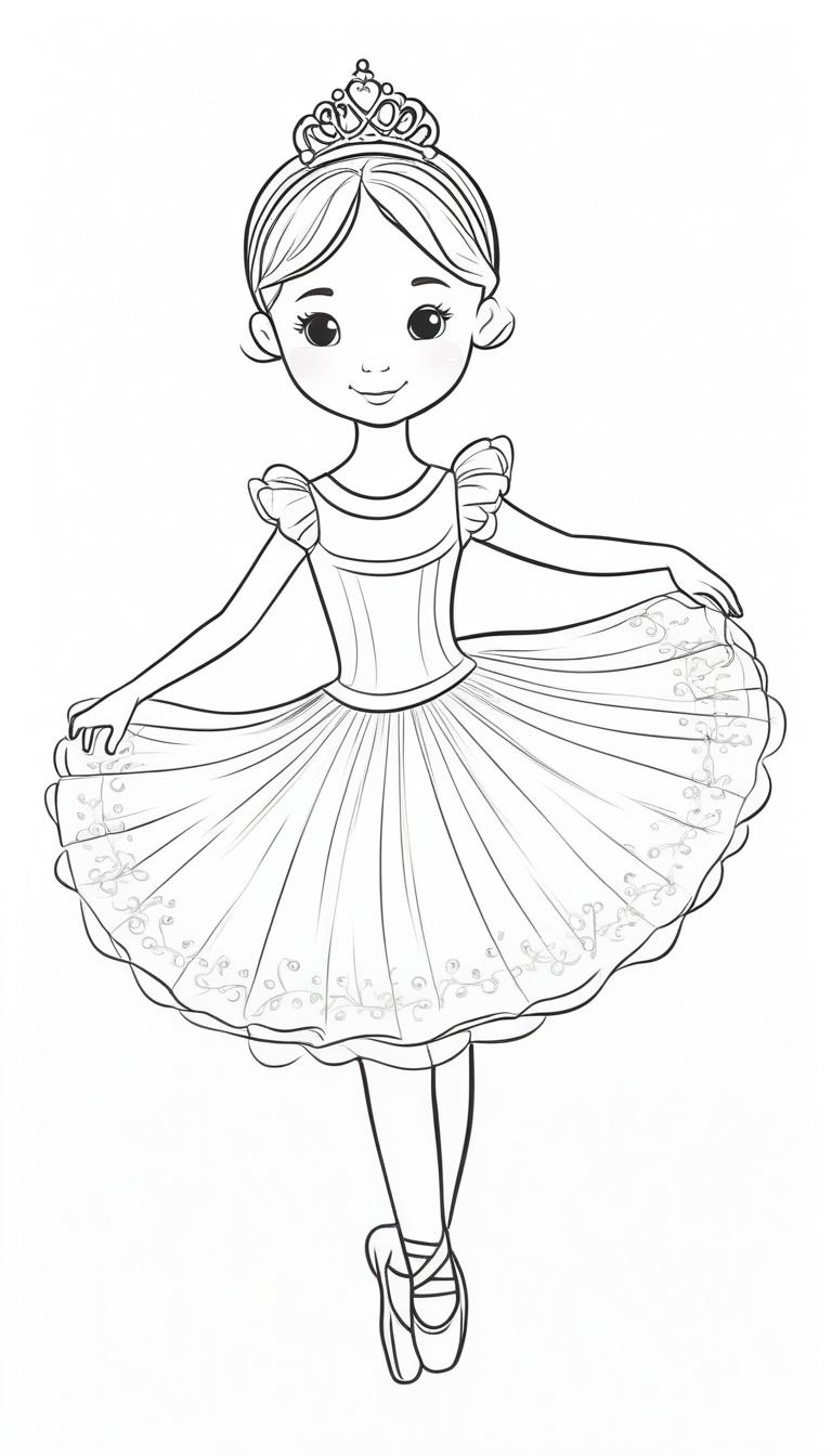 Desenho de bailarina com tiara para colorir.