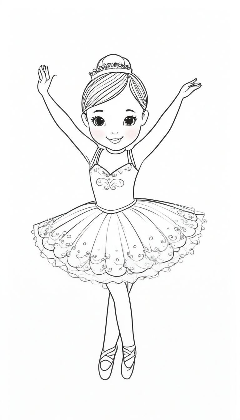 Desenho de bailarina sorrindo para colorir.