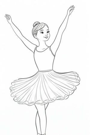 Desenho de bailarina para colorir, com tutu detalhado.