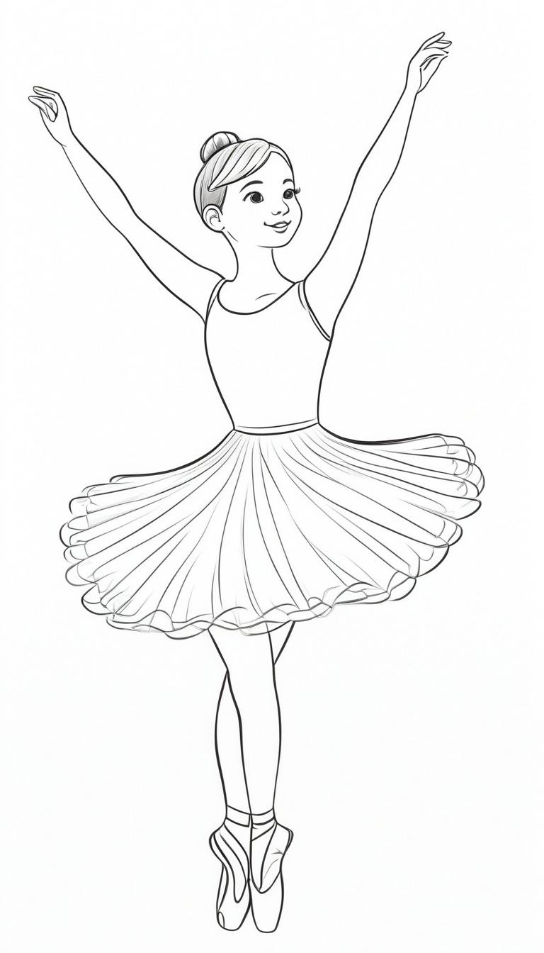 Desenho de bailarina para colorir, com tutu detalhado.