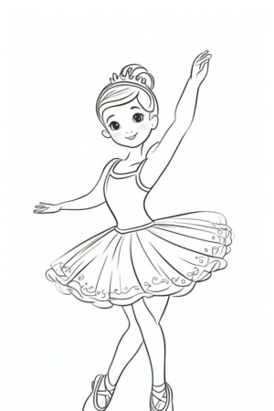 Desenho de bailarina para colorir, vestido com detalhes florais.