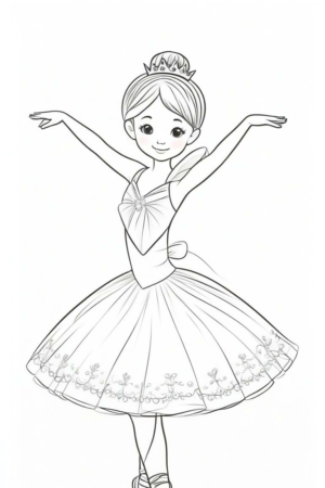 Desenho de bailarina com tiara para colorir.