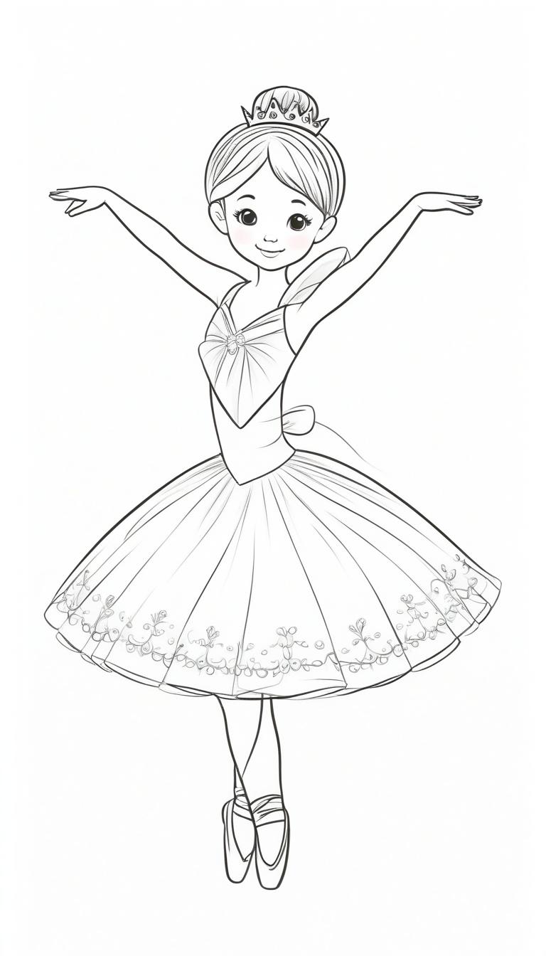 Desenho de bailarina com tiara para colorir.