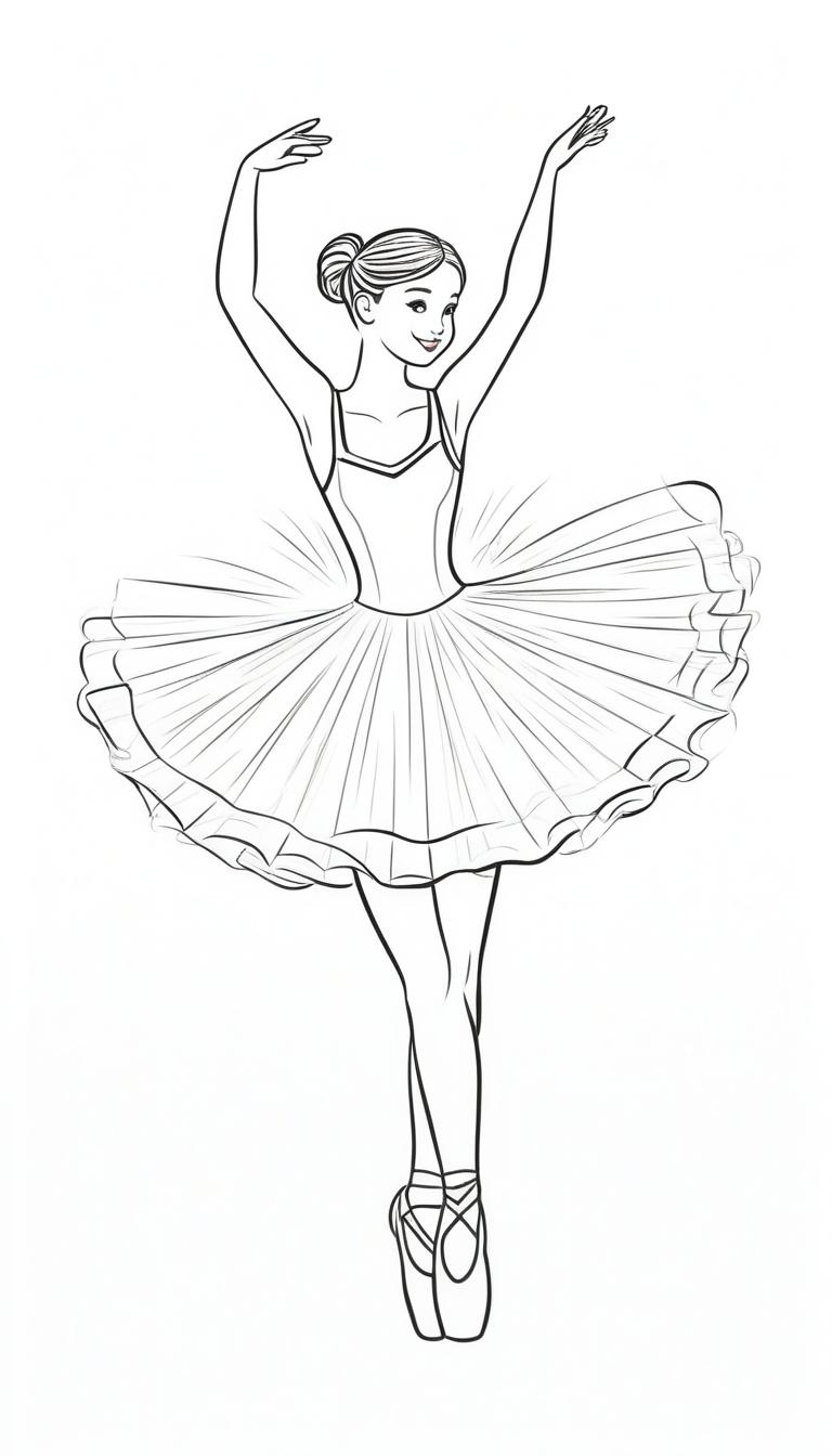 Desenho de uma bailarina sorridente para colorir.