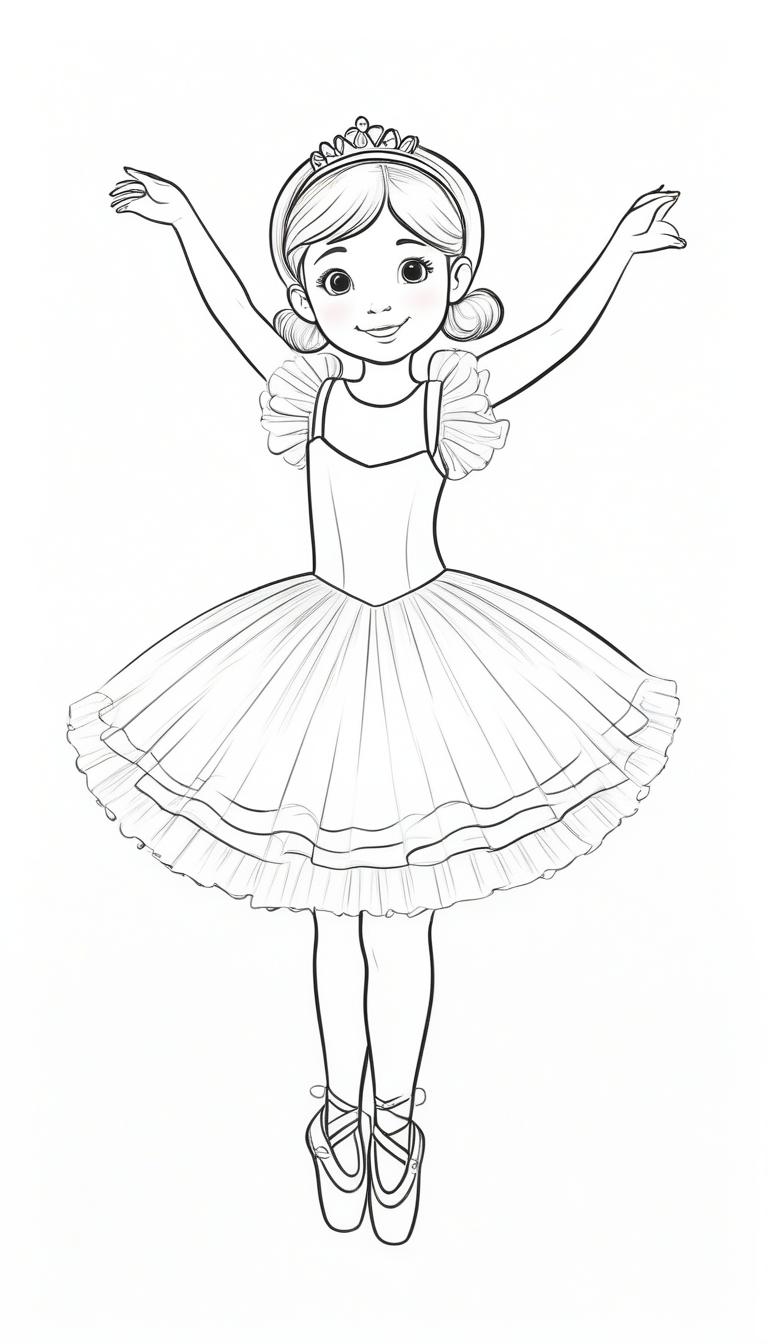 Desenho de bailarina com tiara para colorir.