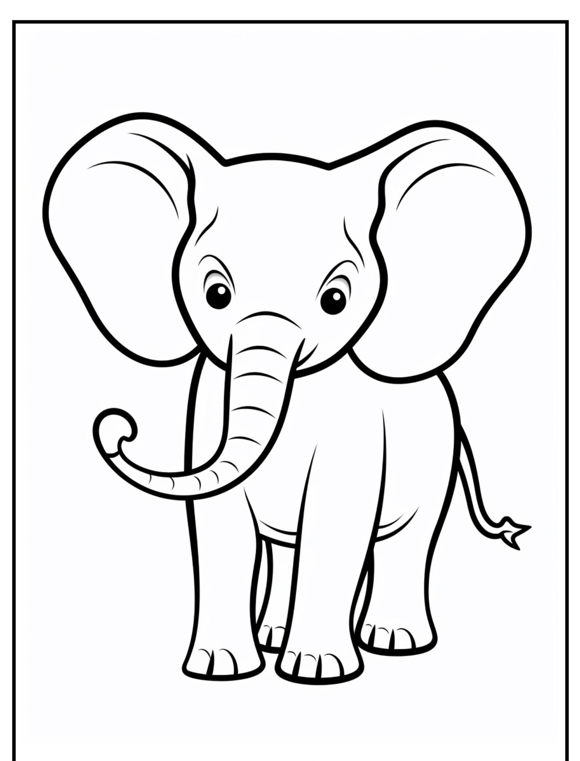 Desenho de elefante para colorir, com grandes orelhas.