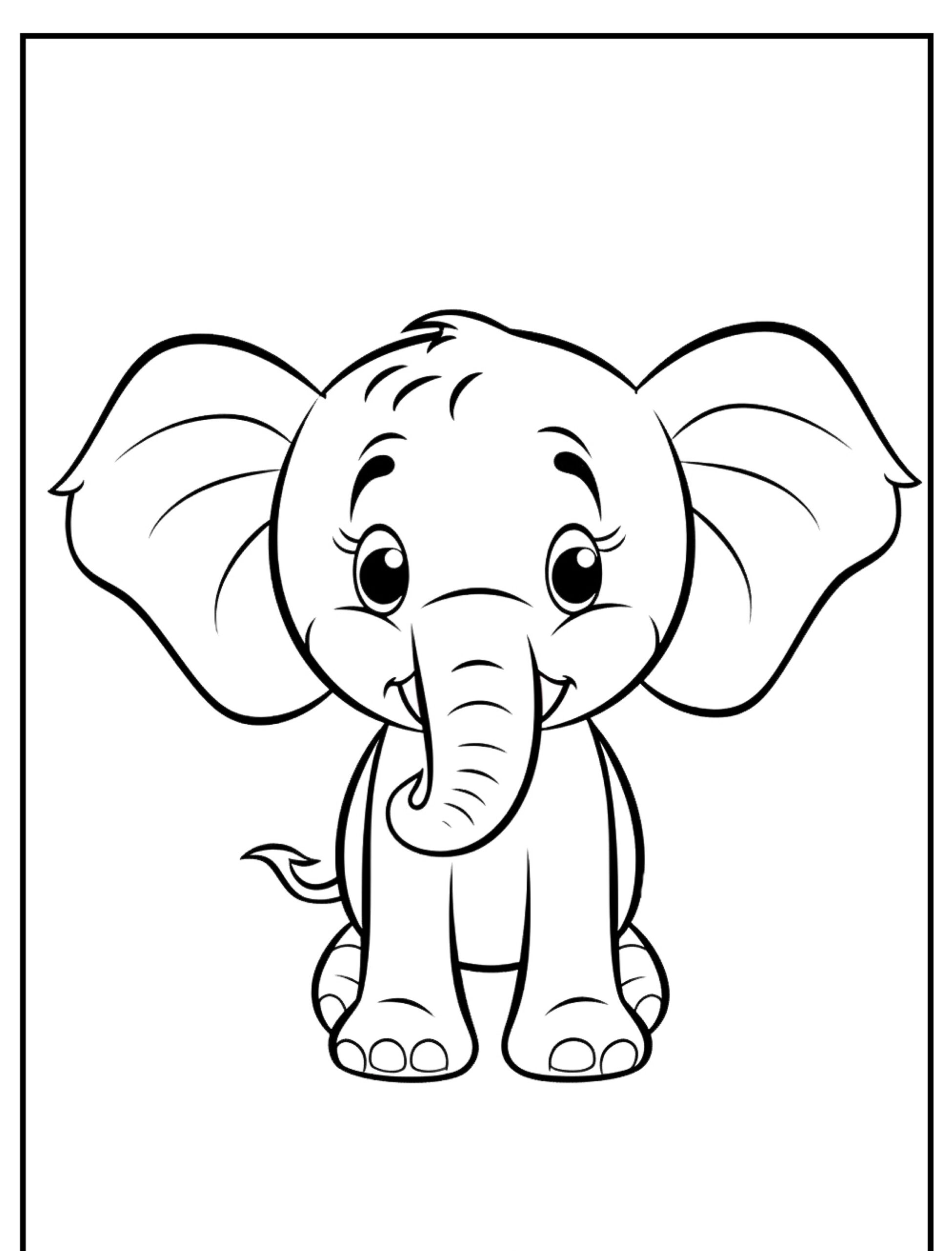 Elefante sorridente para colorir, com grandes orelhas.