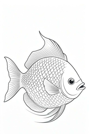 Desenho fofinho de peixe com escamas detalhadas para colorir.