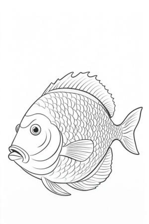 Desenho de peixe com escamas detalhadas para colorir.