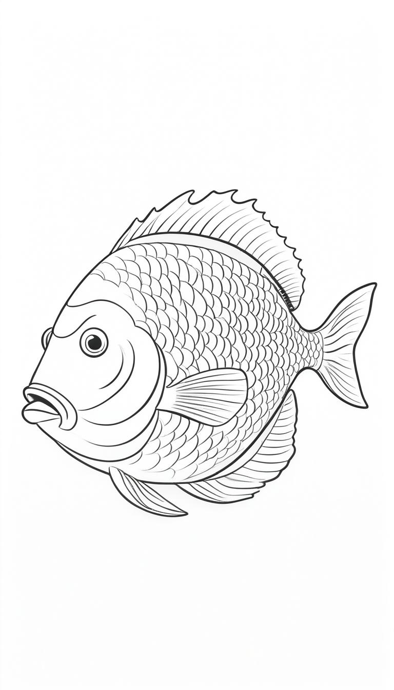 Desenho de peixe com escamas detalhadas para colorir.