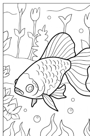 Desenho de peixe com grandes nadadeiras para colorir.