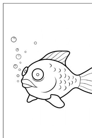 Desenho de peixe fofinho com bolhas para colorir.