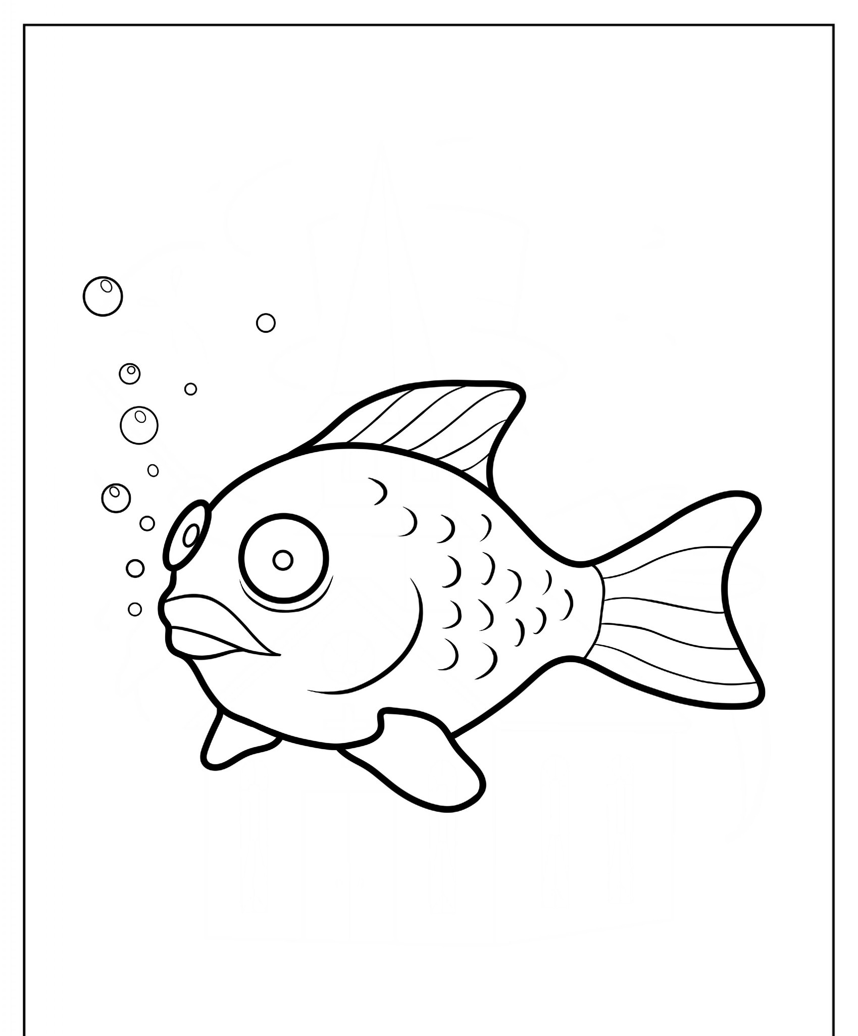 Desenho de peixe fofinho com bolhas para colorir.