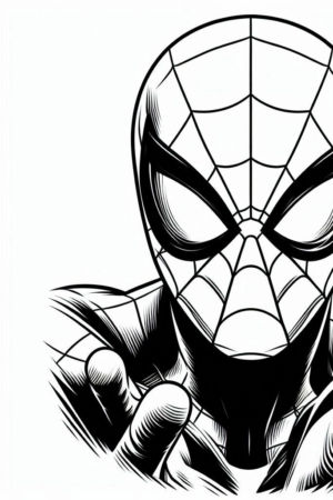 Desenho do Homem-Aranha para colorir, detalhe do rosto e mãos.