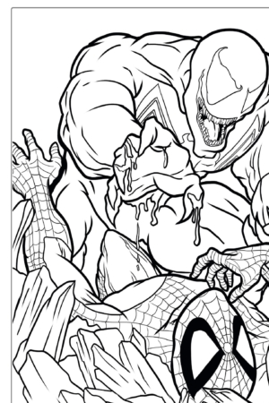 Homem-Aranha e Venom em uma batalha, desenho para colorir.