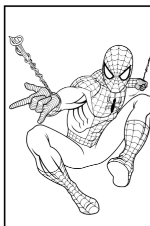 Homem-Aranha lançando teias, desenho para colorir.