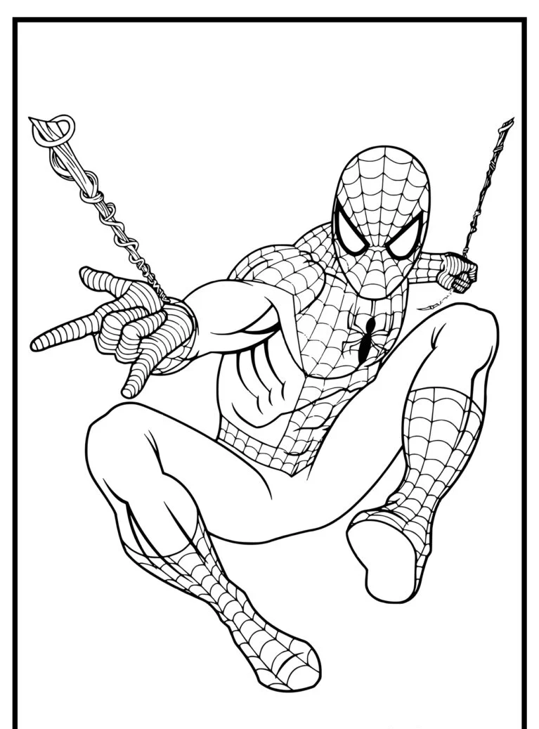 Homem-Aranha lançando teias, desenho para colorir.